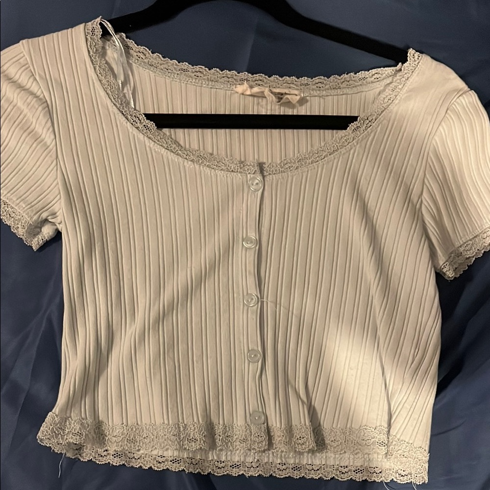 Hippie Rose Cream Ribbed Button Down Blouse